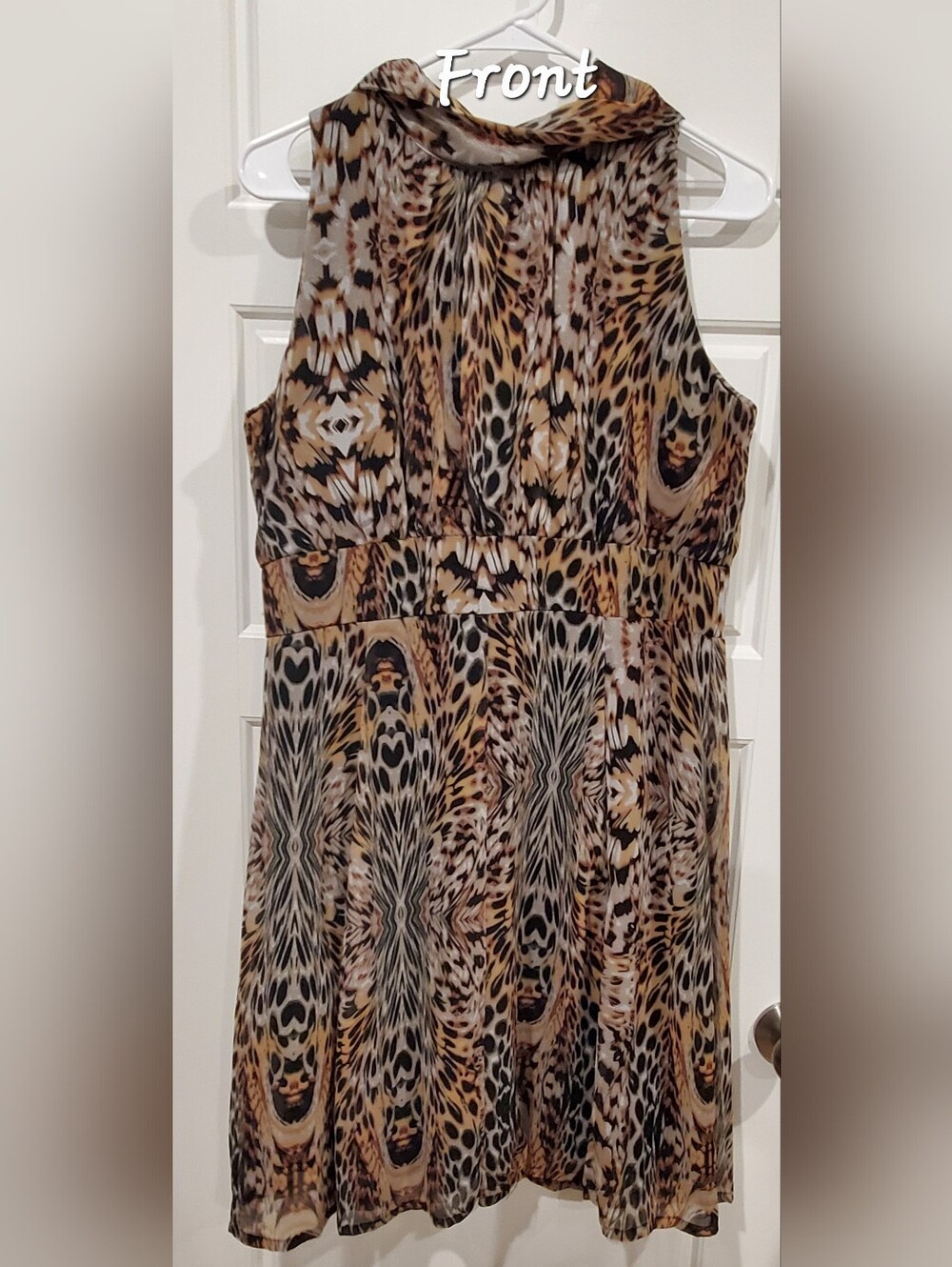 Sleeveless Animal-Print Dress in Tan and Black